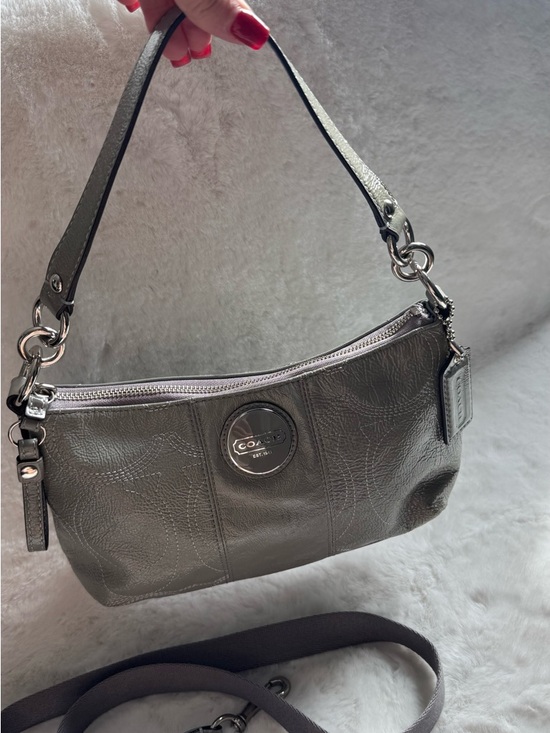 Coach Handbags - Coach Metallic Pewter Leather Shoulder Bag